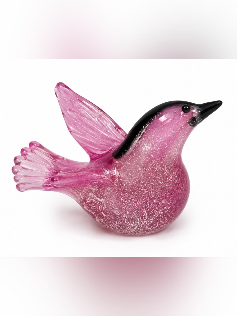 Alfredo Barbini Murano Signed Pink Aventurine Art Glass Bird Figurine